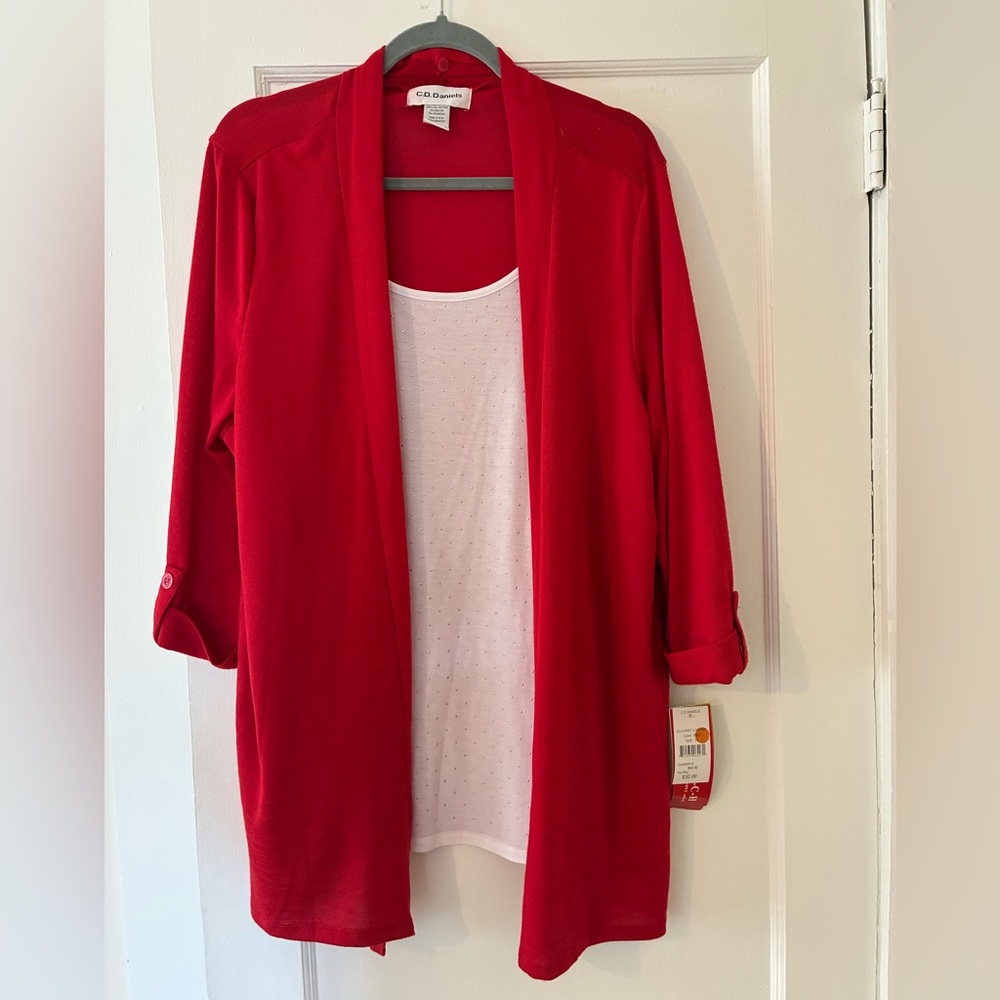 C.D. Daniel Red Open-Front Women’s Cardigan